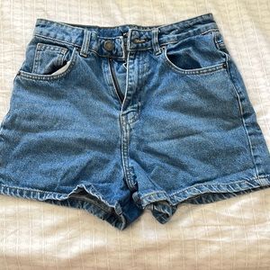Organic denim high waisted mom shorts